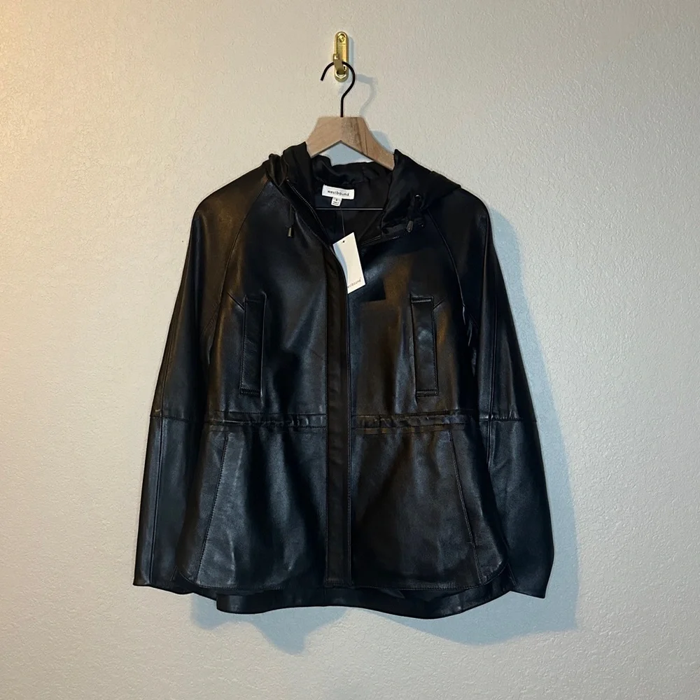 NWT Westbound Women's Black Hooded Lambskin Leather Jacket Size S